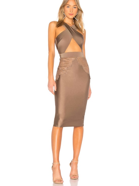 Michael Costello Dresses & Skirts - Michael Costello Bronze One-Shoulder Cutout Midi Dress